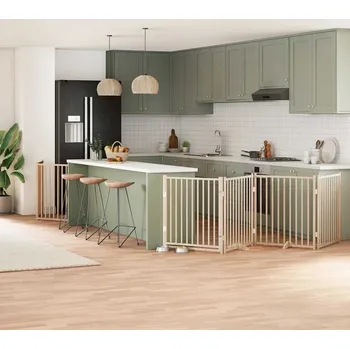 klec pro psa vidaXL Zábrana pro psy s dvířky skládací 6 panelů 480 cm topol [3155749] Barva: Přírodní