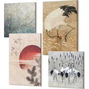 Obraz Sada obrazů na plátně na zeď Japonské jeřáby krajina