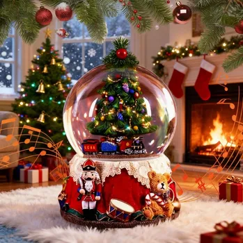 Obraz VÁNOČNÍ SNĚHOVÁ SCÉNA HRACÍ SKŘÍŇKA KŘIŠŤÁLOVÁ LED KOULE VÁNOČNÍ STROMEK