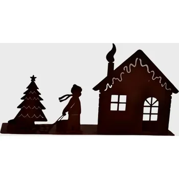 Vánoční černá kovová dekorace se svícnem, 17 x 32 cm