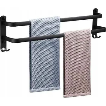 Věšák KOUPELNOVÝ VĚŠÁK NA RUČNÍKY hliníkový s háčky 60 cm ČERNÝ MAT