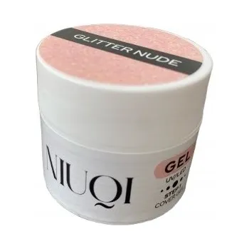 Lak na nehty NIUQI Kamuflážní Stavební GEL GLITTER NUDE 2UV/LED Třpytivý Nude Odstín