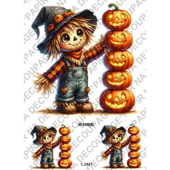 Umělecký papír Rýžový a soft papír na decoupage - Strašák, dýně - KB2401 Materiál: Soft, Rozměr: A4