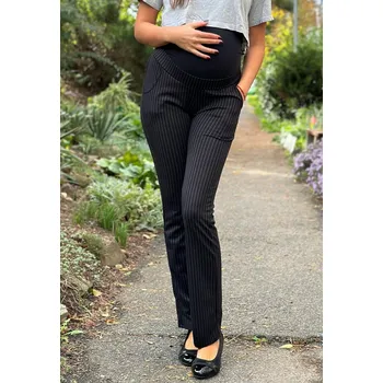 Těhotenské společenské kalhoty Tassimi – černé s jemnými proužky, rovný střih Velikost: 3XL