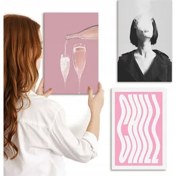 Obraz Sada obrazů na plátně k zavěšení Stylový portrét šampaňské relax 3x 20x30 cm