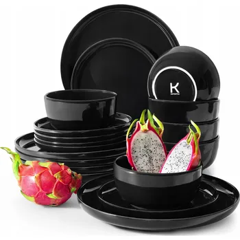 Talíř SADA JÍDELNÍ SERVIS ZASTAVÁRNA 6 os. / 18el. ČERNÝ LESK VICTO KONSINO