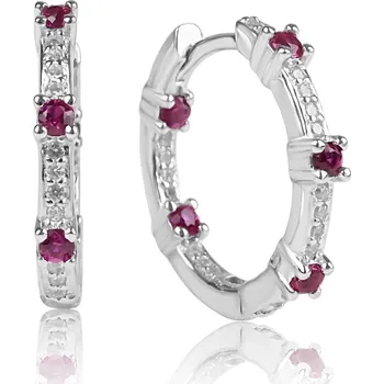 Náušnice Stříbrné kruhové náušnice s tmavě růžovými zirkony - Meucci SE455
