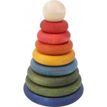 Dřevěná hračka Dřevěná pyramida věž třídič skládačka navlékání kroužků kulatá barevná
