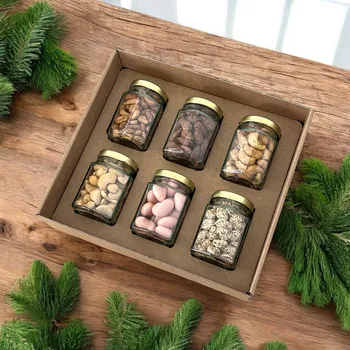 Dárkový potravinový koš Nutworld.cz - Dárkový box MIX ořechů – 6x sklenička Exclusive