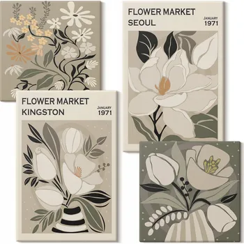 Obraz Vícedílný Obraz Na Plátně Set Květiny Kingston Soul retro 4 díly