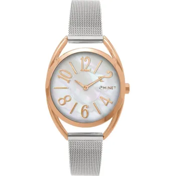 Hodinky MINET Stříbrno-růžové dámské hodinky s čísly ICON ROSE GOLD PEARL MESH MWL5219