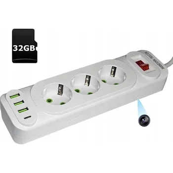 IP kamera SKRYTÁ KAMERA V PRODLUŽOVACÍM KABELU ZÁSUVKOVÁ LIŠTA SE 3 ZÁSUVKAMI A PAMĚTÍ 32GB WIFI