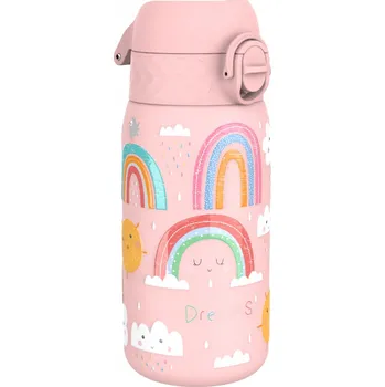 Láhev OCELOVÝ LEHKÝ LAHEV NA PITÍ PRO DÍTĚ DO ŠKOLY RŮŽÍ DUHA ION8 0,4 L