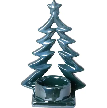 Svícen Keramický domeček béžový se stromečkem svícen