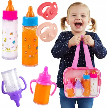 Doplněk pro panenku KOUZELNÁ LAHEV SADA PŘÍSLUŠENSTVÍ PRO PANENKU MIMINKO MIZÍCÍ MLÉKO TAŠKA