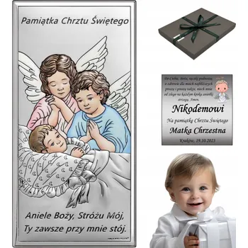 Obraz STŘÍBRNÝ OBRÁZEK Anděl strážný s Dítětem + GRAVÍROVÁNÍ
