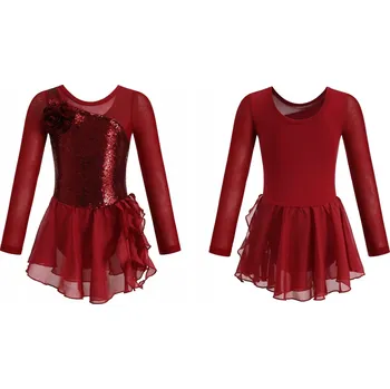 Dámské spodní prádlo BALETNÍ TRIKOT PRO DÍVKY S TYLOVOU SUKÝNKOU ČERVENÉ SE FLITRY VEL. 110