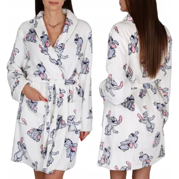 Dámský župan Stitch Bílý DÁMSKÝ župan s páskem, TEPLÝ ranní župan, Měkký župan M