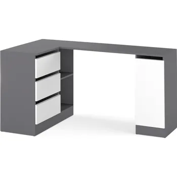 Psací stůl ROHOVÝ PSACÍ STŮL ZÁSUVKY GRAFIT/ BÍLÁ MATNÁ 155x85x78cm BEZÚCHYTKOVÝ KANCELÁŘSKÝ