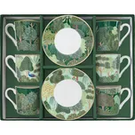 Porcelánová sada šálků 100ml, motiv dřeva, 6 šálků + 6 podšálků, zeleň lesní dřevo