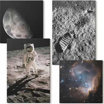 Obraz Vícedílný Obraz Na Plátně Astronaut Měsíc Stopa Fotografie 4 díly