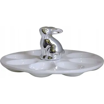 Talíř TALÍŘ NA VEJCE BÍLÝ SE STŘÍBRNÝM ZAJÍČKEM Velikonoce