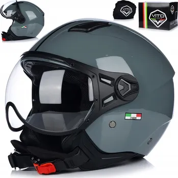 Helma na motorku MOTOCYKLOVÁ PŘILBA OTEVŘENÁ | VITO MODA NARDO GREY | SKÚTR CHOPPER ECE 22.06