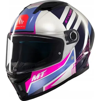 Helma na motorku MOTOCYKLOVÁ PŘILBA PŘILBA MT STINGER 2 TRON C8 BÍLÁ PINK RŮŽOVÁ BÍLÁ