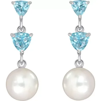 Náušnice Avenia S Pearl and Blue Topaz - stříbrné náušnice s perlou a modrým topazem