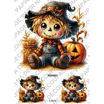Umělecký papír Rýžový a soft papír na decoupage - Strašák, dýně - KB2411 Materiál: Soft, Rozměr: A4