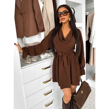 Dámské šaty Hnědé áčkové krátké šaty SEPIA Velikost: ONESIZE