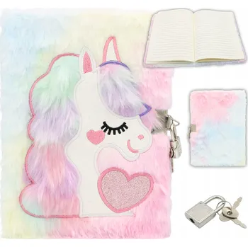Zápisník Plyšový deník se zámkem na klíček Notes Barevný Jednorožec poník A5