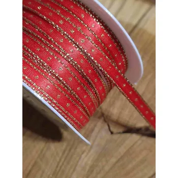 Stuha Stuha vánoční šíře 5 mm barva červeno zlatá