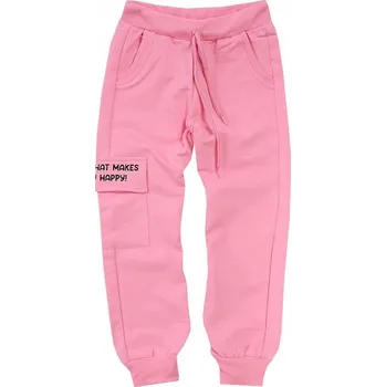 Dívčí oblečení Dívčí sportovní tepláky světle růžové s nápisy, velikost 5/6 T015D