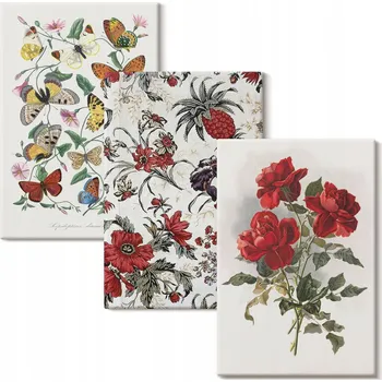 Obraz Vícedílný Obraz Na Plátně Motýli, květiny, červené růže 3x 40x60 cm