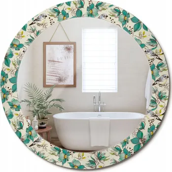 Zrcadlo Kulaté nástěnné dekorativní zrcadlo ve skleněném rámu Květiny a ptáci průměr 70 cm