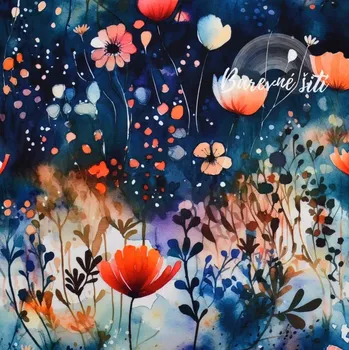 Metráž Zimní softshell Divoké květy na tmavším pozadí (E) metráž 145 cm