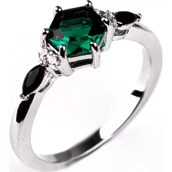 Prsten Obelisk Green Black - zásnubní prsten ze stříbra s barevnými zirkony