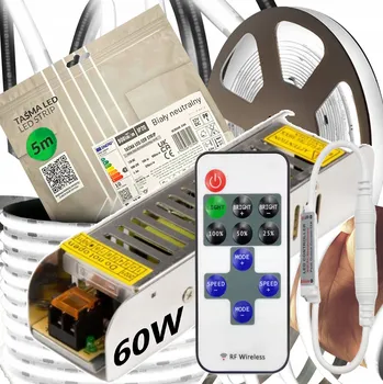 LED osvětlení Sada LED Neon COB pásek Neutrální bílá 12V 5m 4000K S NAPÁJECÍM ZDROJEM 60W DÁLKOVÝ OVLADAČ