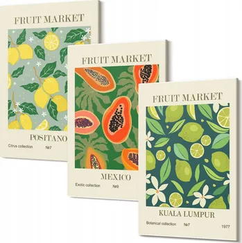 Obraz Sada 3 Obrazů na Plátně Triptych Ovocné Motivy Citronů a Papáji 30x20 cm