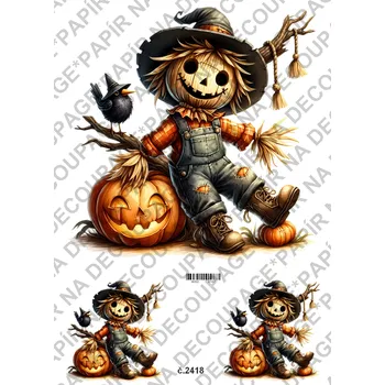 Umělecký papír Rýžový a soft papír na decoupage - Strašák, dýně - KB2418 Materiál: Soft, Rozměr: A4