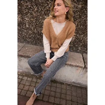 Dámská vesta Red Button svetrová vesta krátký rukáv Fuzzy hnědá Velikost: S