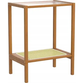 Noční stolek Bambusový noční stolek na kávu Boho, 2 úrovně, Sklo, 57x44,5x30,7 cm