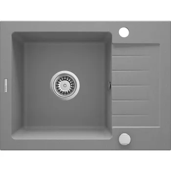 Deante Zorba, granitový dřez 580x440x164 mm Z/KO, 3,5" + prostorově úsporný sifon, 1-komorový, šedá metalíza, ZQZ_S11A