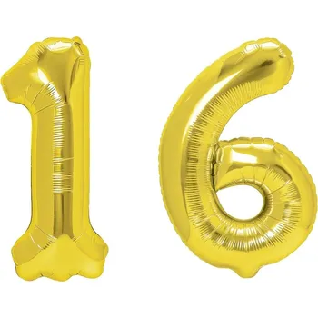 Balónek Sada balónků ve tvaru číslice 16 zlatá 100 cm