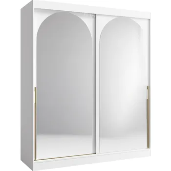 Šatní skříň Šatní skříň MODIN | se zrcadlem | 180 cm | bílá/zlaté úchyty