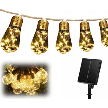 Dekorativní svítidlo SOLÁRNÍ ZAHRADNÍ GIRLANDA Světelná 7,8m LED 16 Žárovek provaz konopný