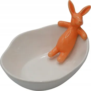 KERAMICKÁ MISKA BÍLÁ S MERUŇKOVÝM LEŽÍCÍM ZAJÍČKEM Velikonoce