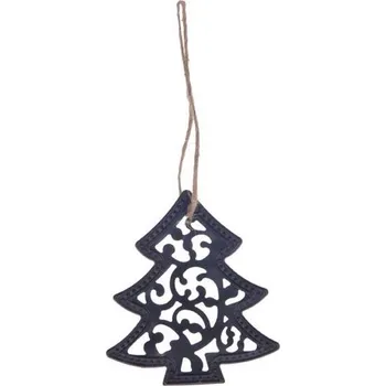 Vánoční dekorace Závěsný kovový stromek - černý - 9 cm - 6 ks - 8885446