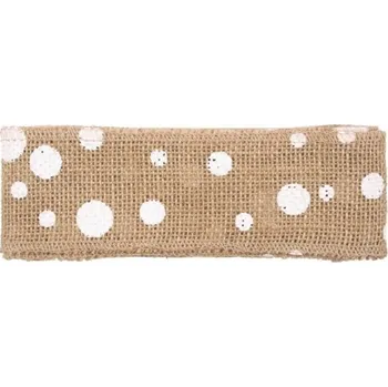 Stuha Jutová stuha s bílými kolečky - 6 cm x 2 m - 2813